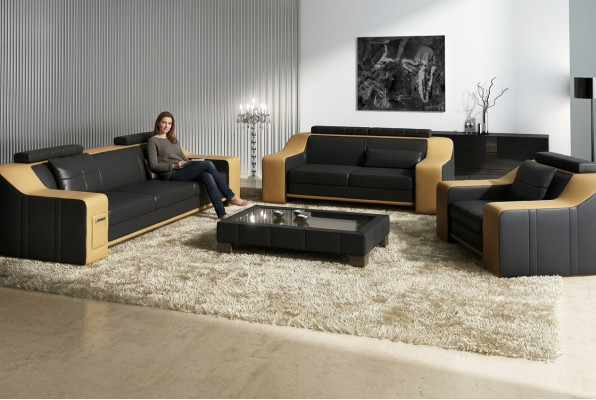 Divano in pelle Divano Set di divani Set di divani Design Moderno Divano 3+1+1 Posti.