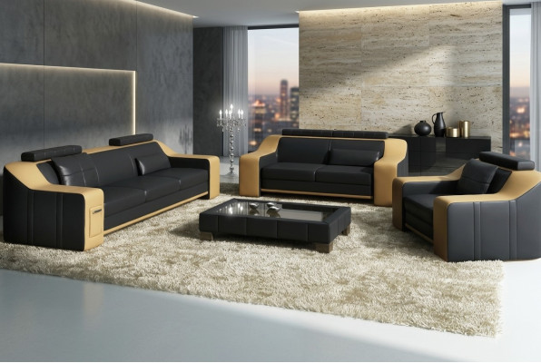 Divano in pelle Divano Set di divani Set di divani Design Moderno Divano 3+1+1 Posti.