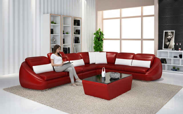 Divano angolare con pouf, divano design, divano letto, divano da salotto con set di imbottitura.