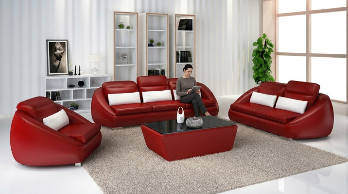 Mobili di lusso divano set divano divano imbottitura 3 + 2 cuscini rossi gruppo
