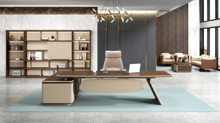 Arredamento per ufficio, set 2 pezzi. Tavolo da capo, armadio per documenti, scrivania, tavoli, scaffale.