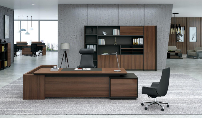 Scrivania d'angolo + scrivania + armadietto scaffale in legno 2 pezzi Set Arredamento ufficio
