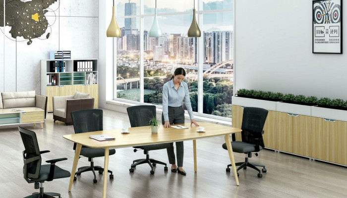 Tavoli da ufficio moderni in legno per design di mobili per conferenze.