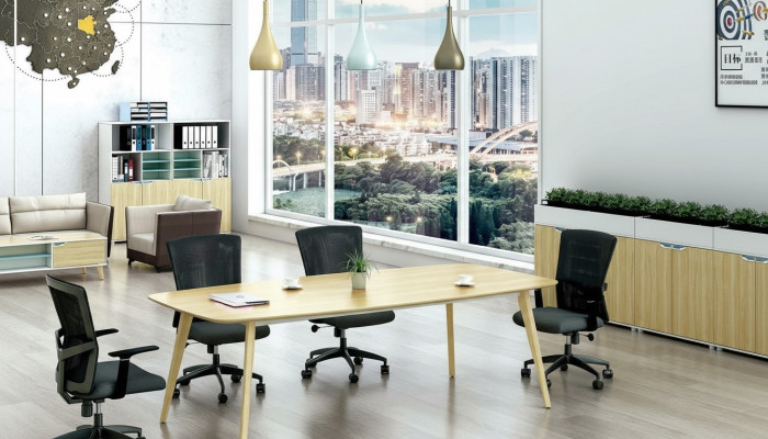 Tavoli da ufficio moderni in legno per design di mobili per conferenze.