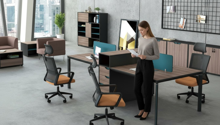 Scrivania postazione di lavoro tavolo 4 posti di lavoro bancone legno tabelle ufficio