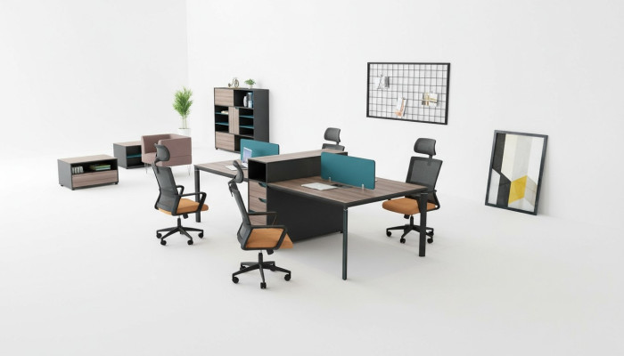 Scrivania postazione di lavoro tavolo 4 posti di lavoro bancone legno tabelle ufficio