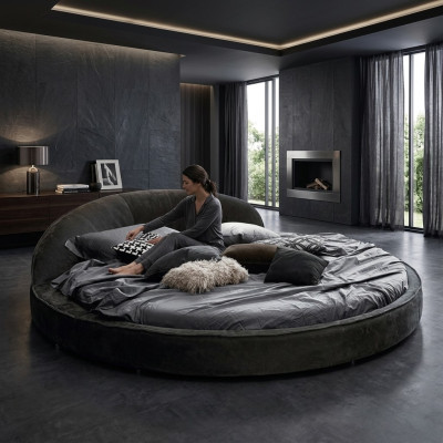 Letto rotondo design moderno lusso imbottito rotondo tessuto tessile letti rotondi nuovi