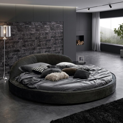Letto rotondo design moderno lusso imbottito rotondo tessuto tessile letti rotondi nuovi