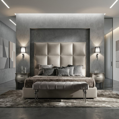 Letto matrimoniale Tessuto Designer Tessile Matrimonio Letto moderno Camera da letto Imbottito Tessile