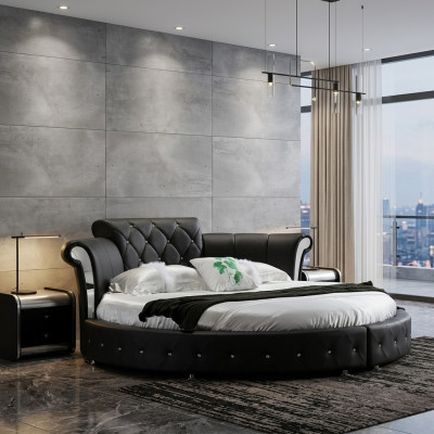 Letto rotondo Chesterfield di lusso Design Classico con imbottitura in pelle vellutata