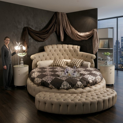 Letto rotondo Letti tondi in pelle Design doppio letto di lusso per hotel
