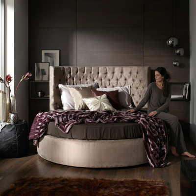 Rotondo Chesterfield Letto Rotondo di Lusso Classico Hotel Tessuto in Velluto e Pelle Nuovi