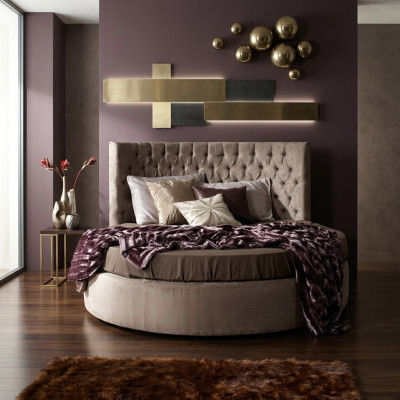 Rotondo Chesterfield Letto Rotondo di Lusso Classico Hotel Tessuto in Velluto e Pelle Nuovi