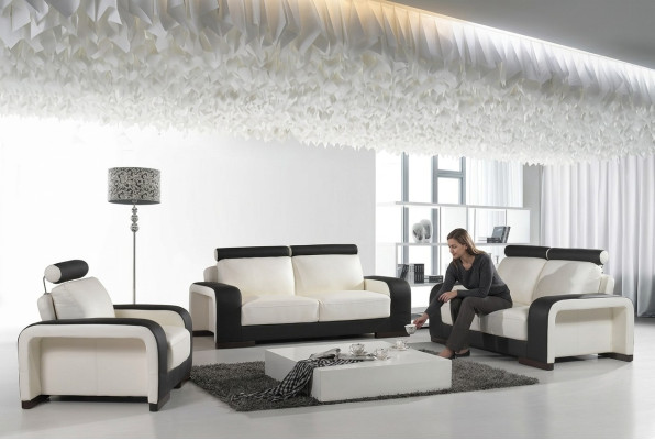 Set di divani design per divani in pelle 3-2-1 posti.