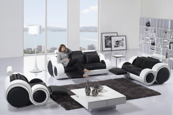 Designer Divano 3+1+1 in pelle Poltrona Set divano Polster