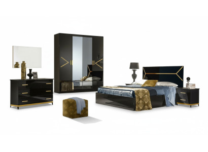 Set da camera da letto classico in stile moderno di lusso, letto 6 pezzi. Comò in legno.