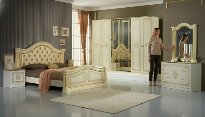 Camera da letto Letto Chesterfield Letti matrimoniali Imbottiti Chesterfield Barocco Rococò