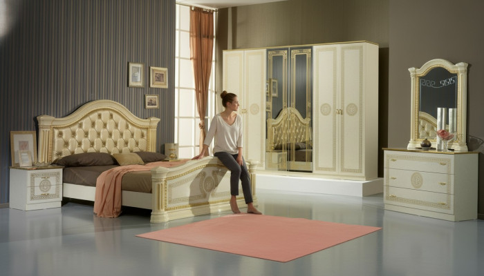 Design camera da letto 3 pezzi. Letto 2 comodini Set di mobili classici di lusso