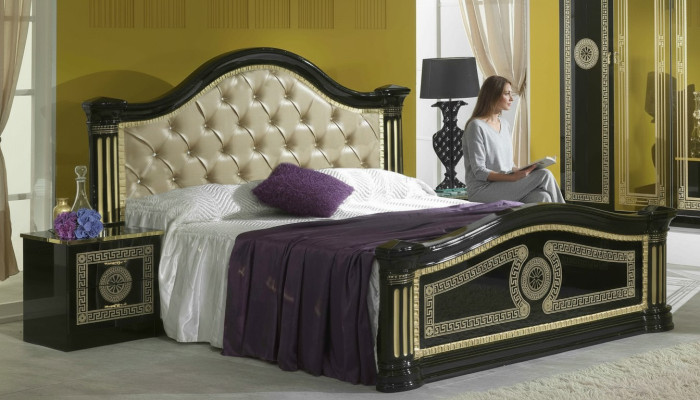 Camera da letto, set da 3 pezzi. Letto 2x comodini Consolle Letti Chesterfield Imbottiti