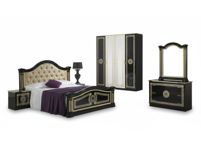 Set da camera da letto stile moderno con letto, comodino, cassettiera. Mobili per letto, gruppo di 6 pezzi nuovo.
