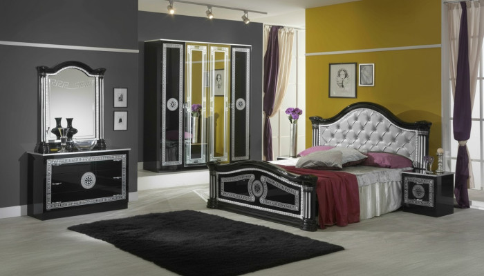 Camera da letto nera set completo cassettiera stile letto set 6 pezzi barocco nuovo