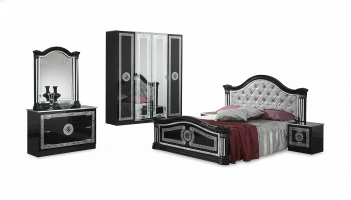 Camera da letto nera set completo cassettiera stile letto set 6 pezzi barocco nuovo