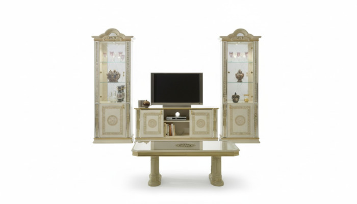 Mobile componibile classico per soggiorno, armadio, credenza, 2 vetrine, mobile basso.