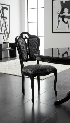 Sedia nera argento design soggiorno sala da pranzo legno sedie imbottite Made Italy.