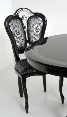 Sedia nera argento design soggiorno sala da pranzo legno sedie imbottite Made Italy.