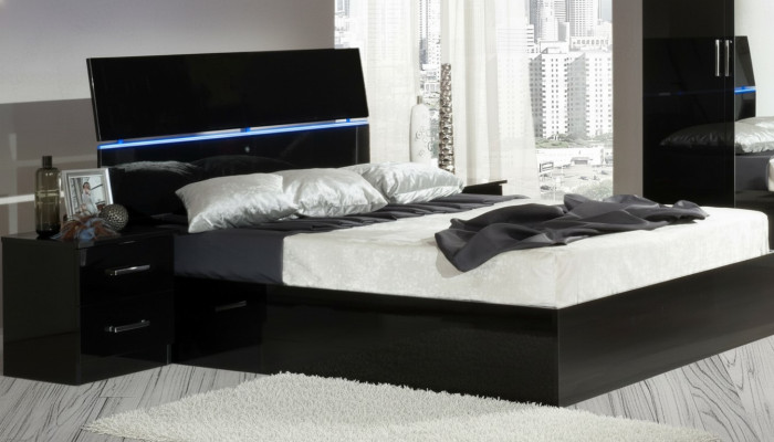 Design camera da letto 3 pezzi. Letto 2 comodini Lussuoso set di mobili a led.