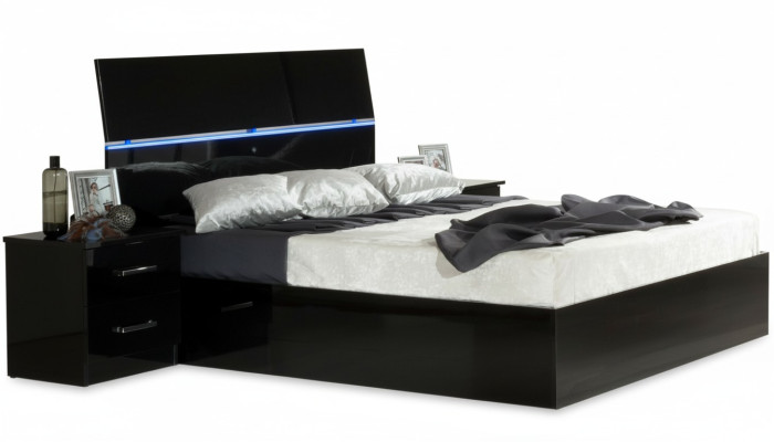 Design camera da letto 3 pezzi. Letto 2 comodini Lussuoso set di mobili a led.