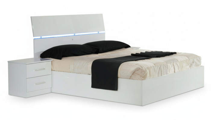 Letto matrimoniale con 2 comodini in legno design letti stile moderno 3 pezzi. Luce LED