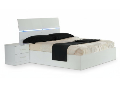 Letto matrimoniale con 2 comodini in legno design letti stile moderno 3 pezzi. Luce LED
