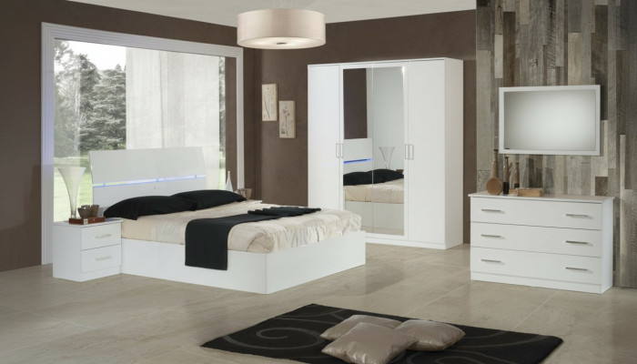 Design camera da letto 6 pezzi. Set completo letto comodino cassettiera specchio legno