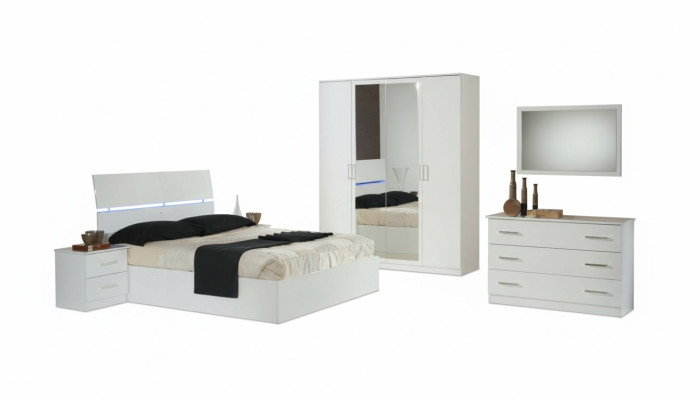 Design camera da letto 6 pezzi. Set completo letto comodino cassettiera specchio legno