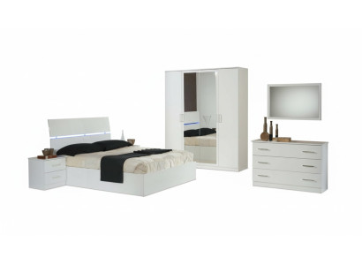 Design camera da letto 6 pezzi. Set completo letto comodino cassettiera specchio legno