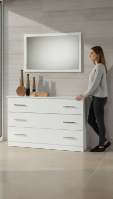 Tavolo da trucco Console Tavolo Sideboard Camera Legno Specchio + Comò Set 2 pezzi