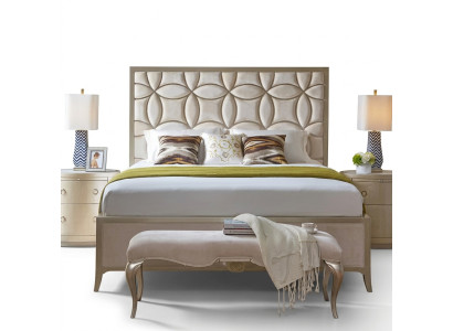 Letto matrimoniale imbottito design tessile in pelle in camera da letto