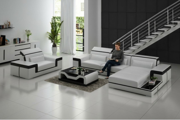 Soggiorno divano ad angolo a forma di L set poltrona Moderno divano in pelle