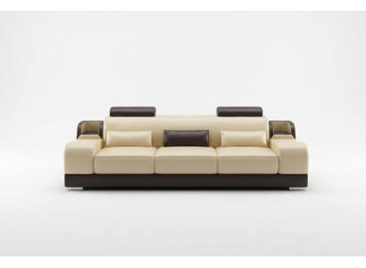 Divano design in pelle per soggiorno moderno, divano imbottito a tre posti.