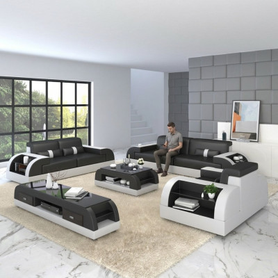 Sofà set 3+3 posti in pelle design divani imbottiti relax.