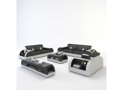 Sofà set 3+3 posti in pelle design divani imbottiti relax.
