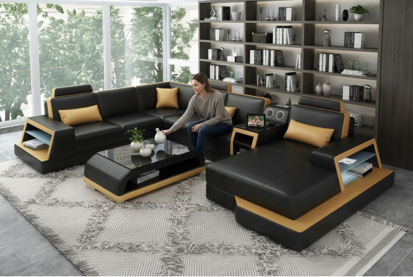 Divano ad angolo a forma di U Poltrona Poltrona Set Divano angolare in pelle Design.