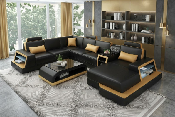 Divano ad angolo a forma di U Poltrona Poltrona Set Divano angolare in pelle Design.