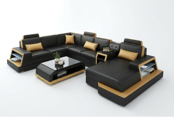 Divano ad angolo a forma di U Poltrona Poltrona Set Divano angolare in pelle Design.
