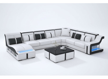 Divano angolare a forma di U con illuminazione in pelle, tessuto, divano nuovo con struttura abitativa a LED.