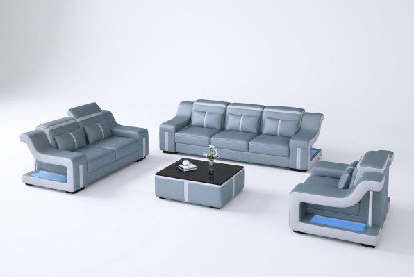 Sofà set divano imbottito 322 set completo design in pelle 3 pezzi.