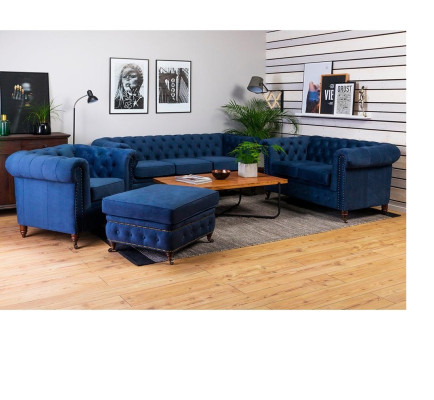 Set di divani 3+1 posti in tessuto blu classico