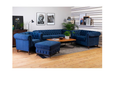 Set di divani 3+1 posti in tessuto blu classico