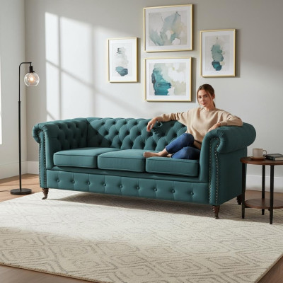 Mobili classici Chesterfield Divano a tre posti Tessuto Divano Design elegante